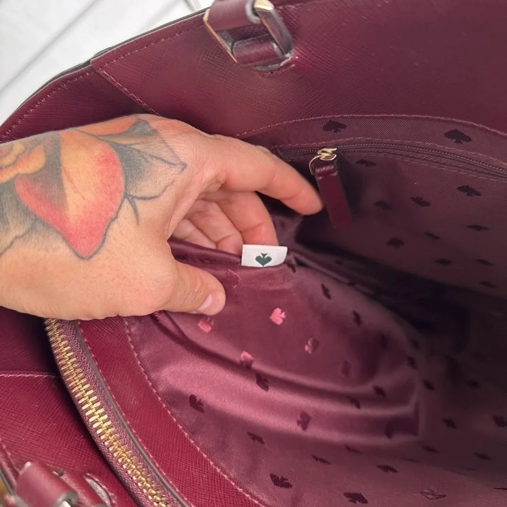 Kate Spade Staci Laptop Tote Bag Saffiano Leather Burgundy Maroon